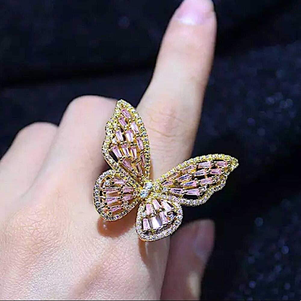 Gold 18K GP Resizable Butterfly Diamond Ring